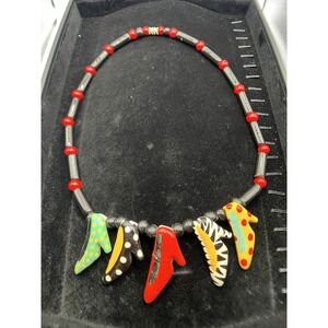 Vintage FLYING COLORS Necklace High Heels Polka Dot Ceramic Beads Signed 19"